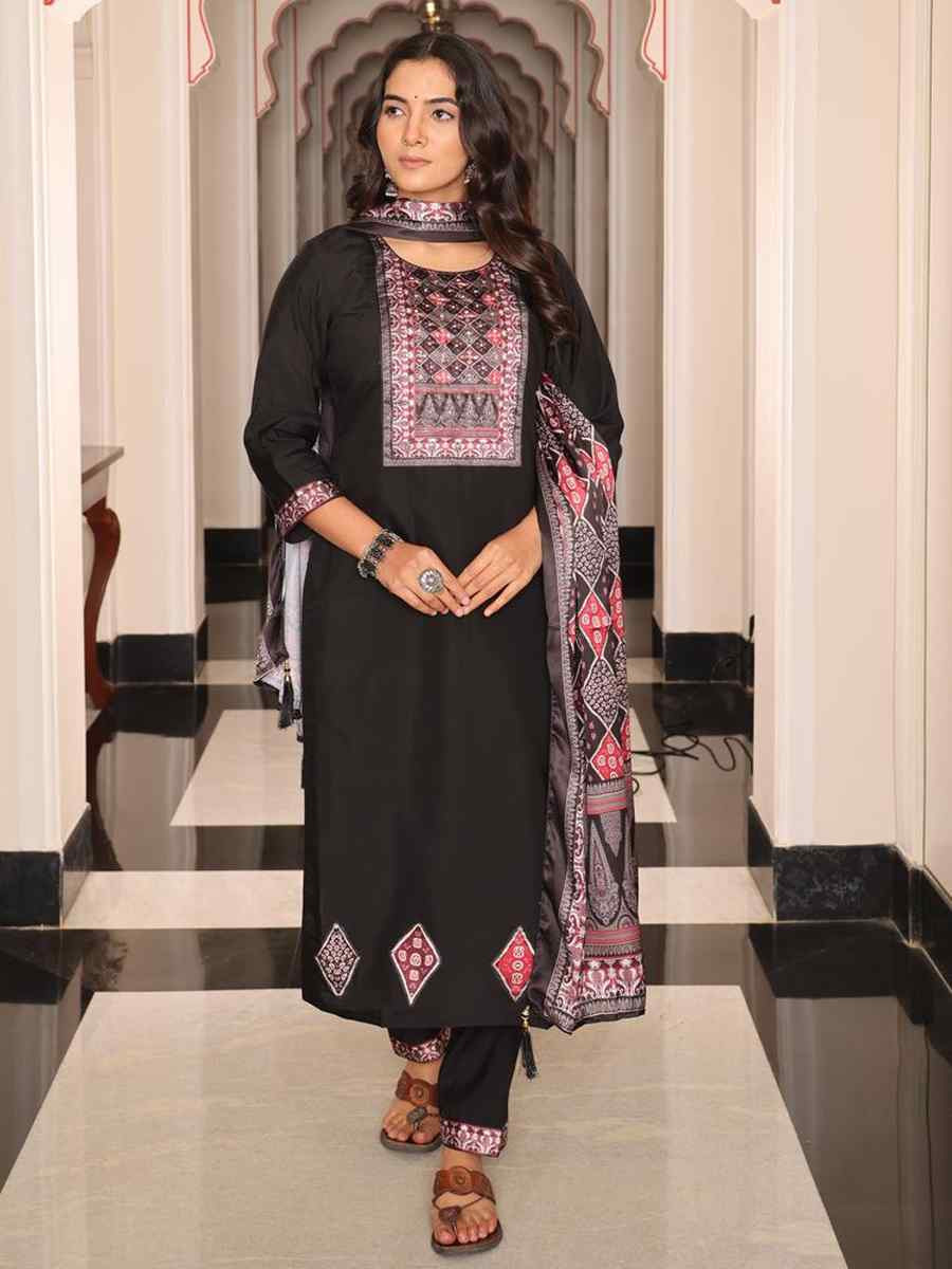 Black Viscose Shimmer  Embroidered Casual Festival Pant Salwar Kameez
