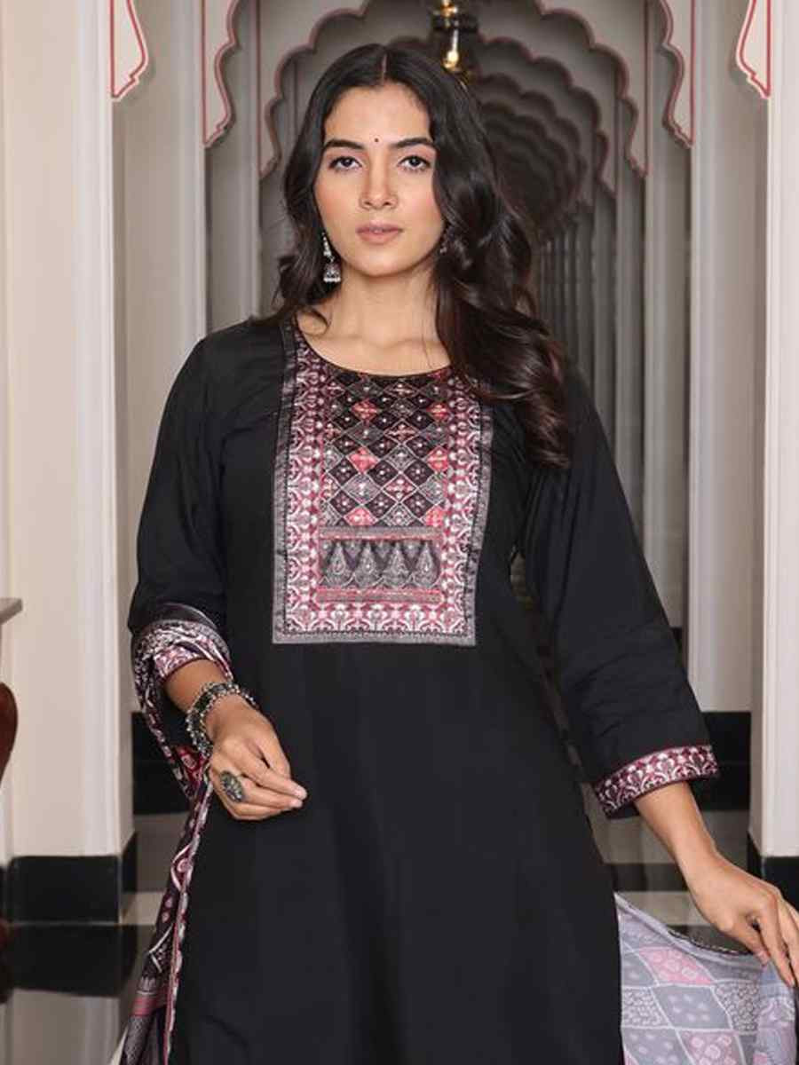 Black Viscose Shimmer Embroidered Casual Festival Pant Salwar Kameez