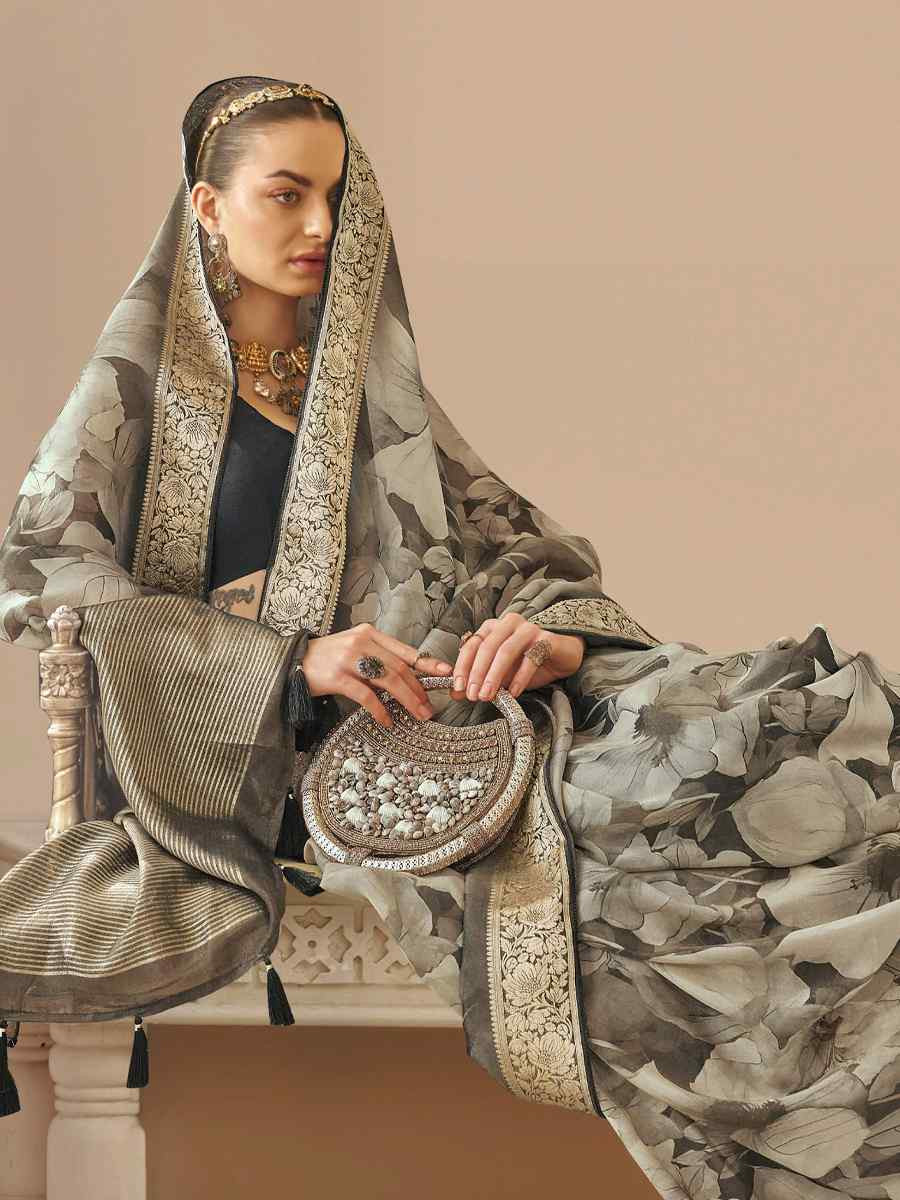 Black Viscose Silk With Shimmer Handwoven Festival Wedding Fancy Heavy Border Saree