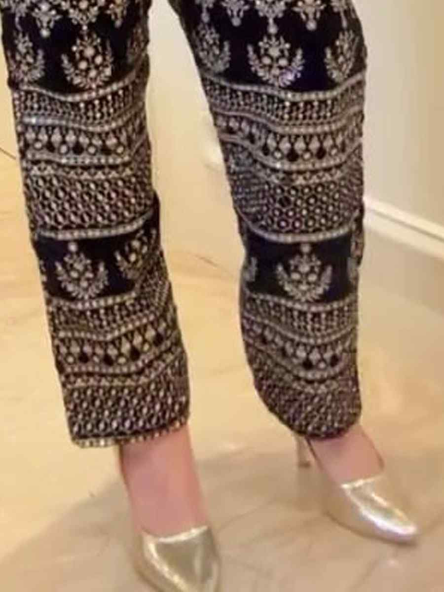 Black Viscose Velvet Embroidery Party Wedding Festival Casual Ready Pant Salwar Kameez