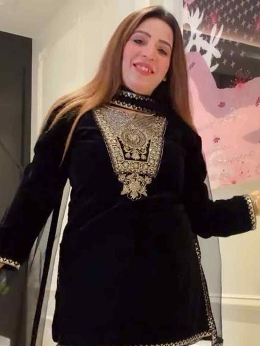 Black Viscose Velvet Embroidery Party Wedding Festival Casual Ready Pant Salwar Kameez