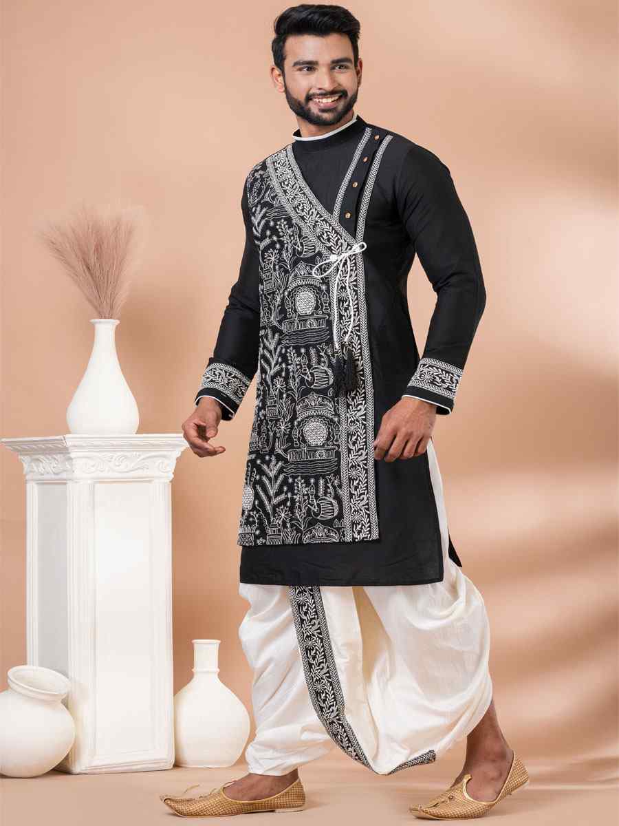 Black Viscose Woven Festival Casual Kurta