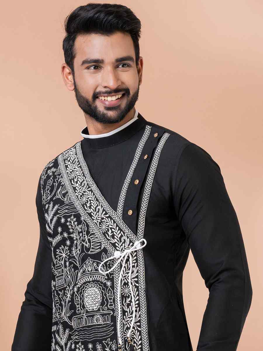 Black Viscose Woven Festival Casual Kurta