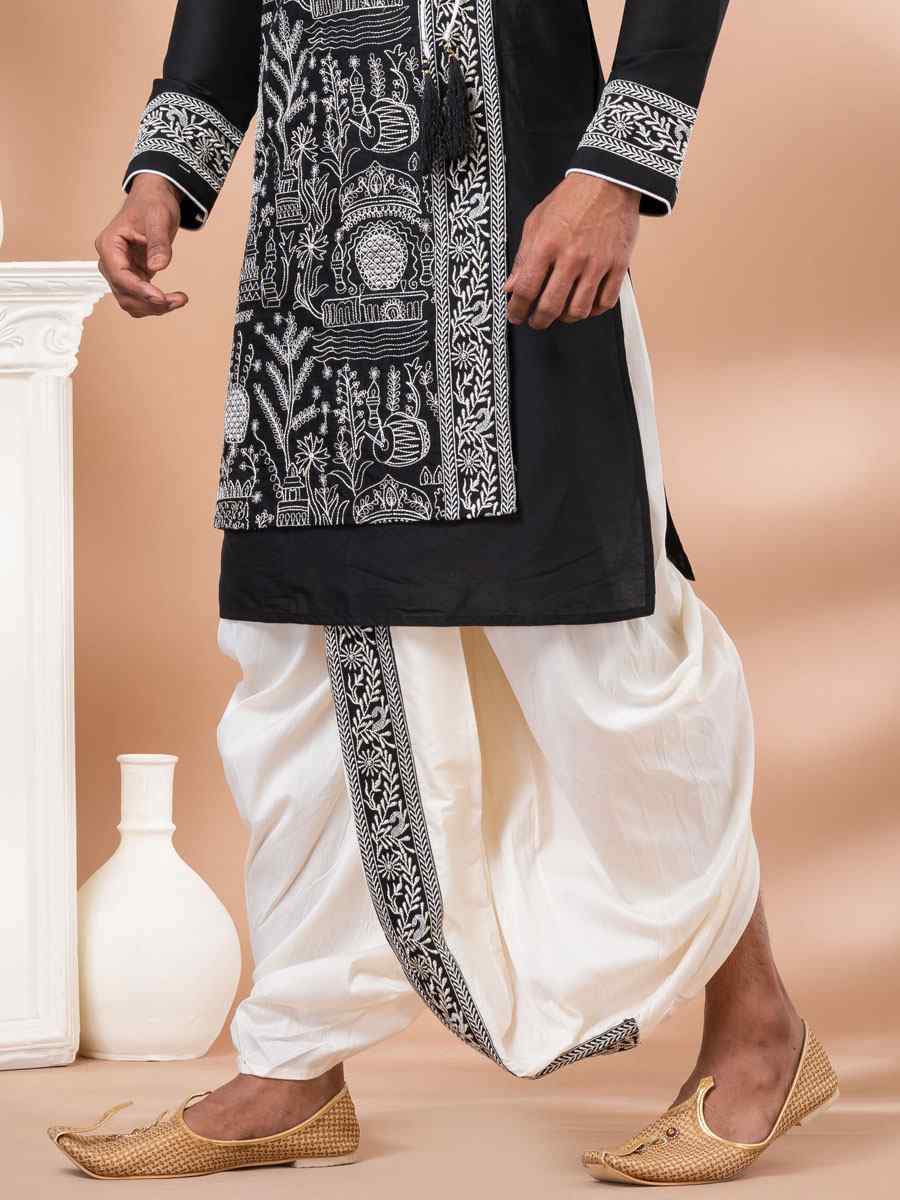 Black Viscose Woven Festival Casual Kurta