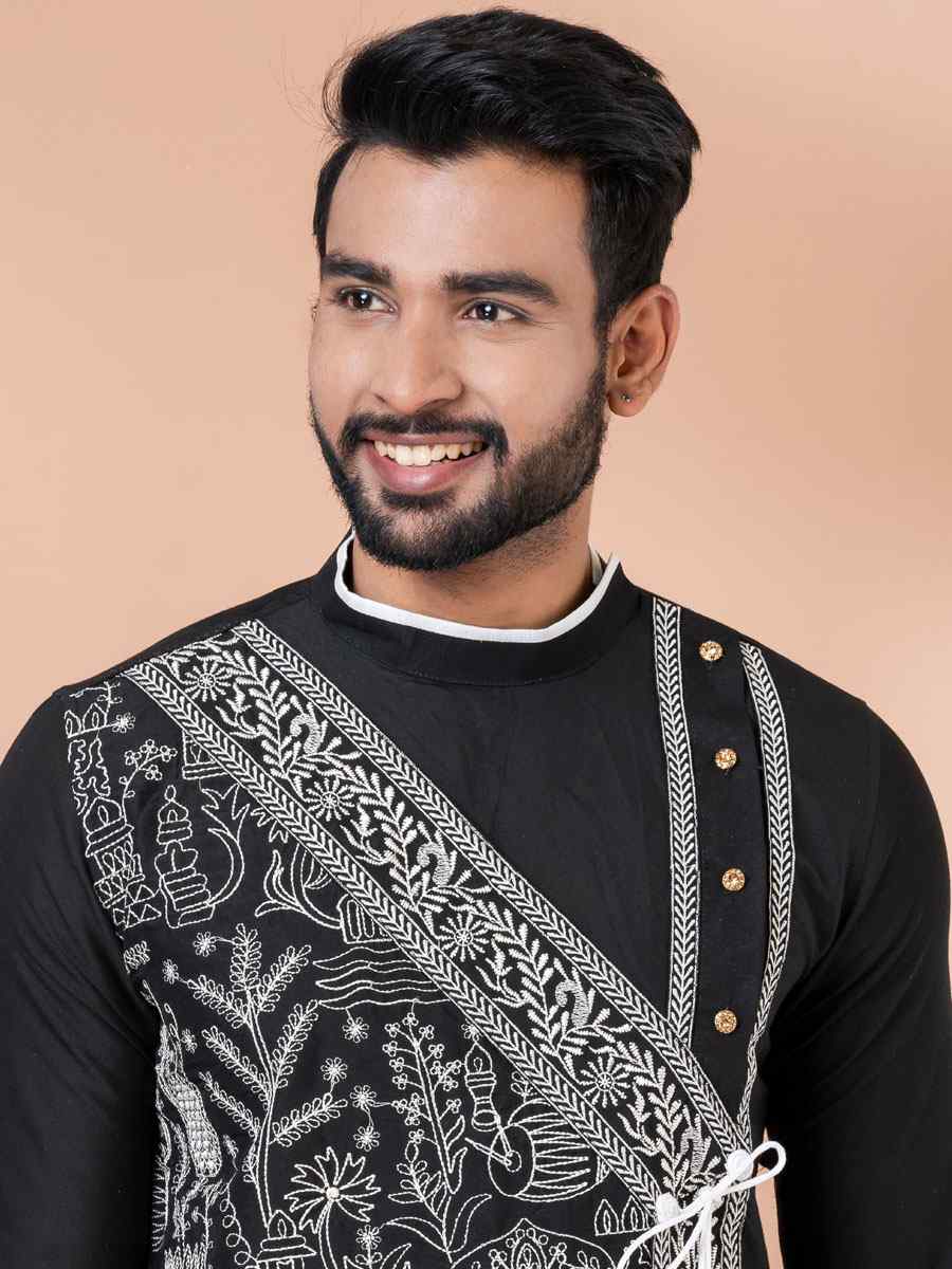 Black Viscose Woven Festival Casual Kurta