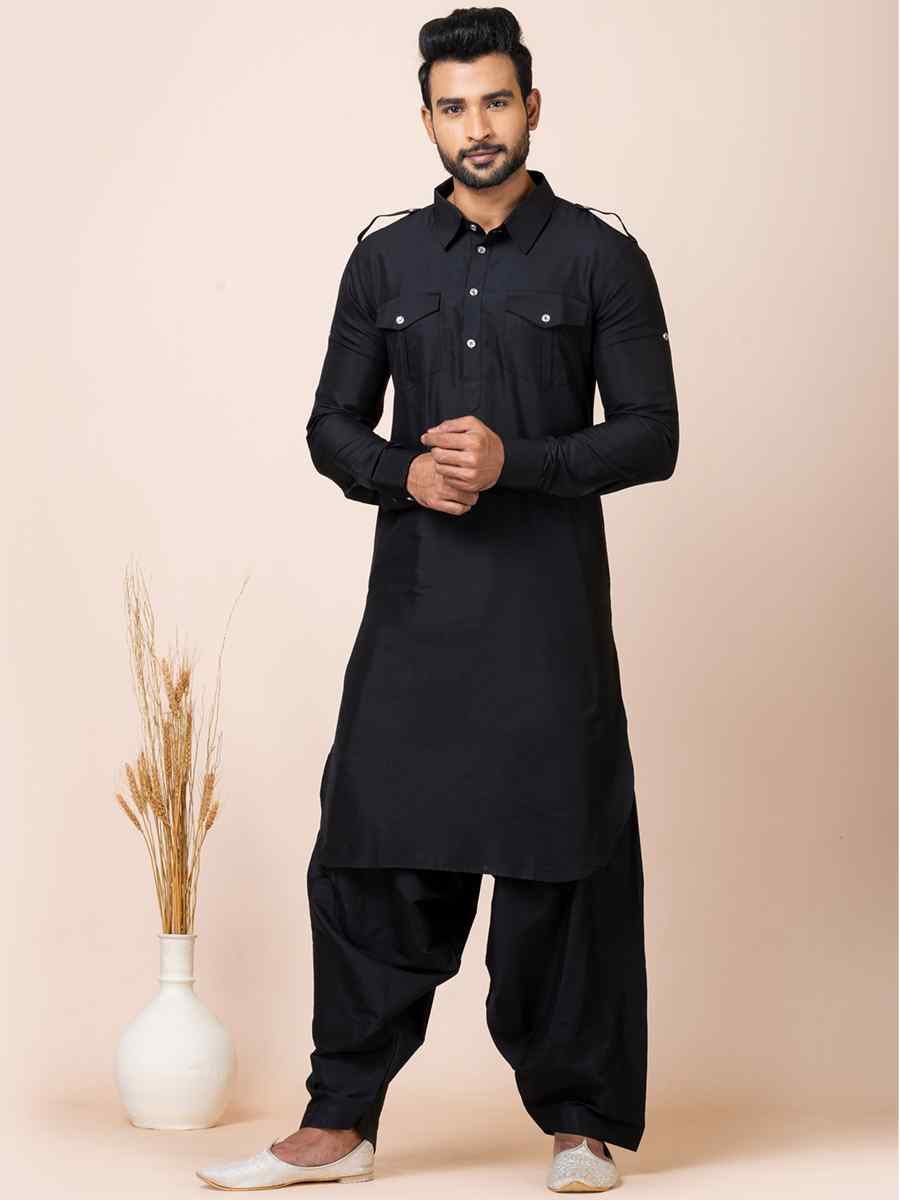 Black Viscose Woven Festival Mehendi Kurta