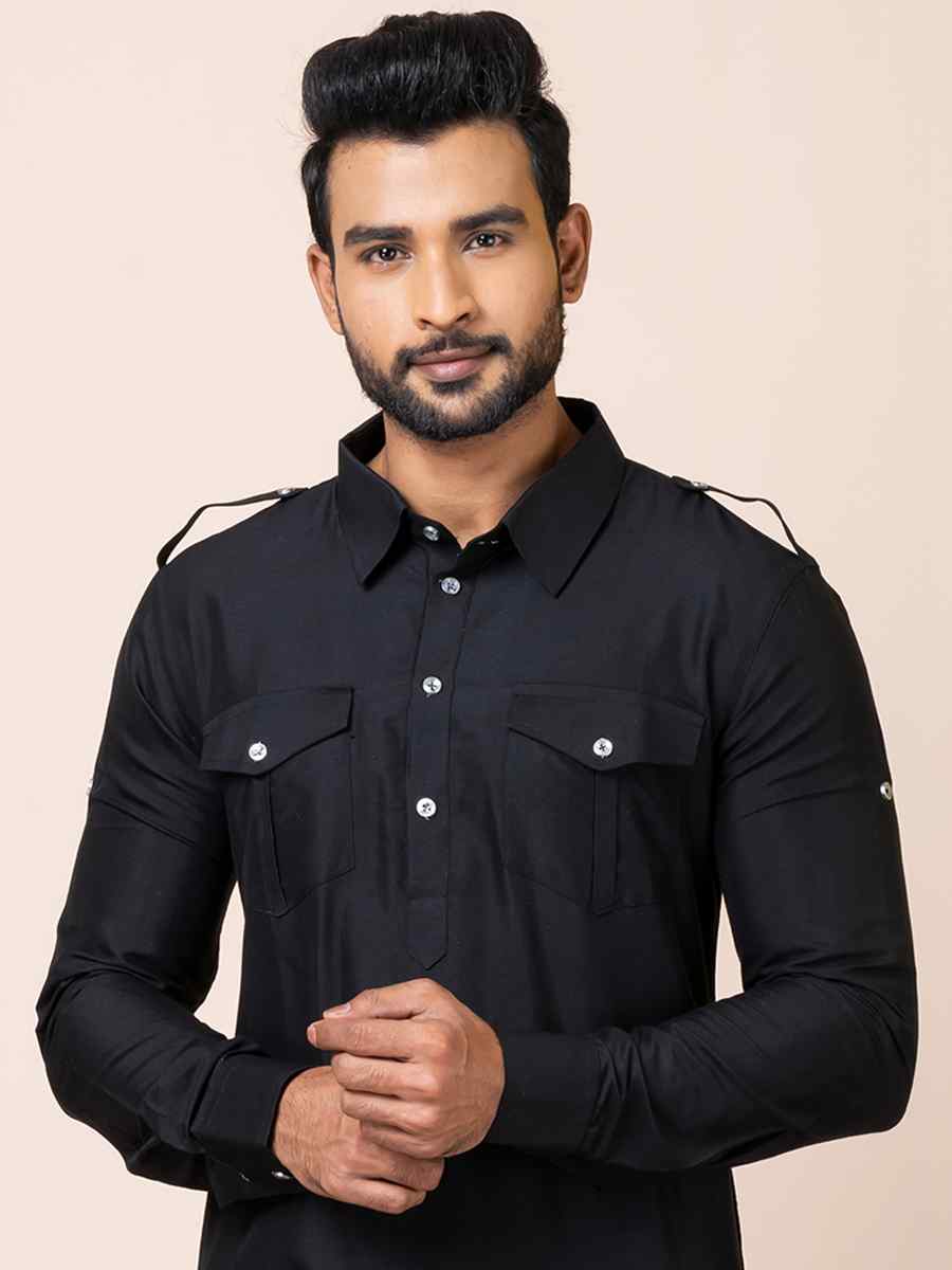 Black Viscose Woven Festival Mehendi Kurta