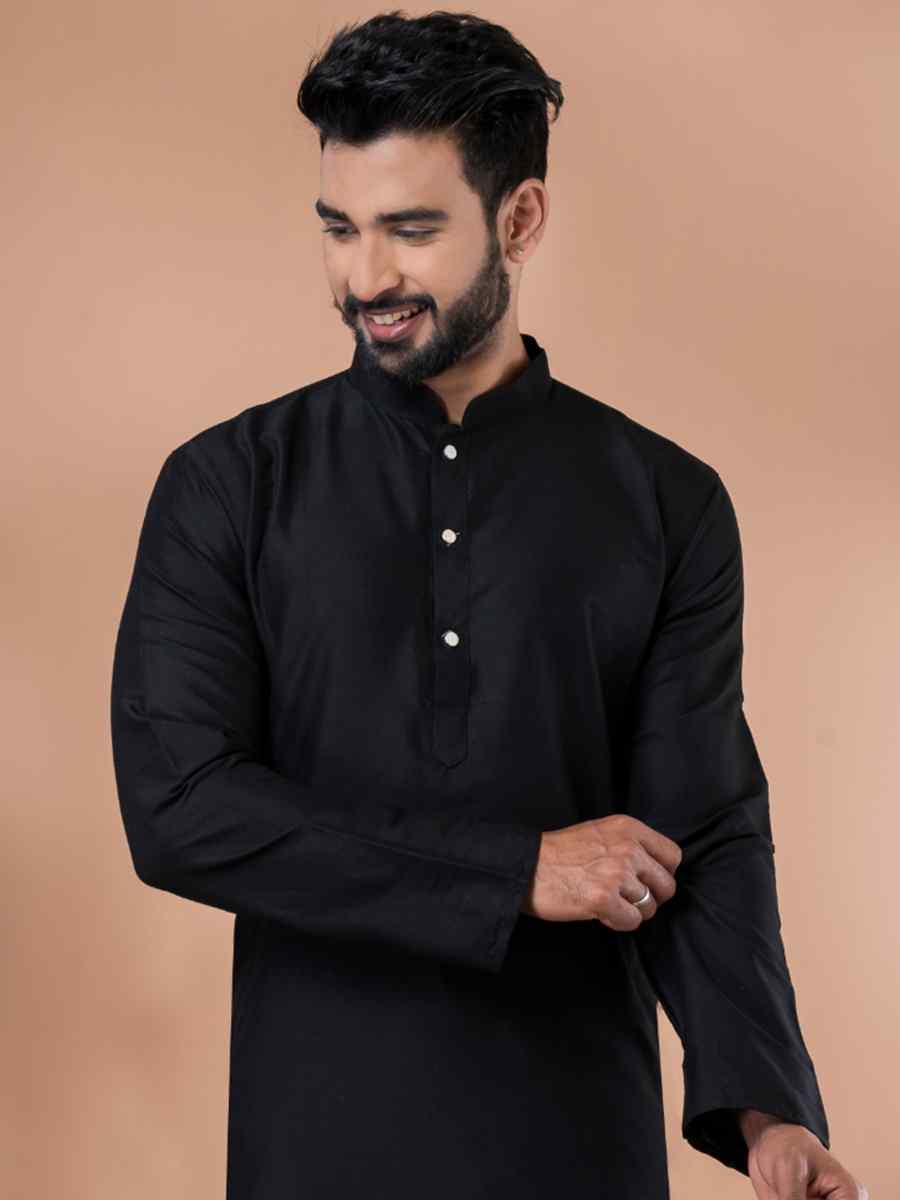 Black Viscose Woven Festival Wedding Kurta