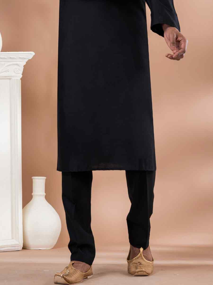 Black Viscose Woven Festival Wedding Kurta