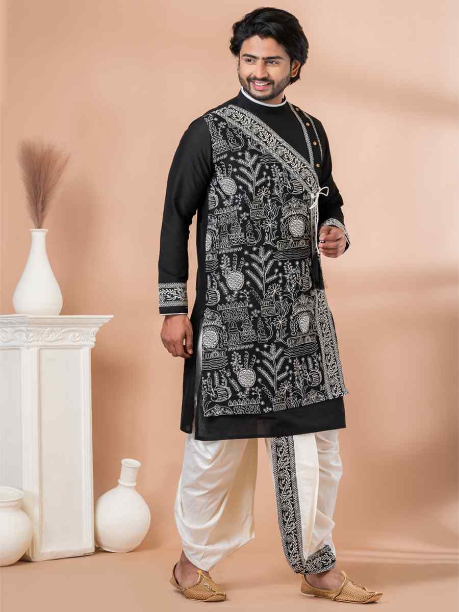 Black Viscose Woven Festival Wedding Kurta