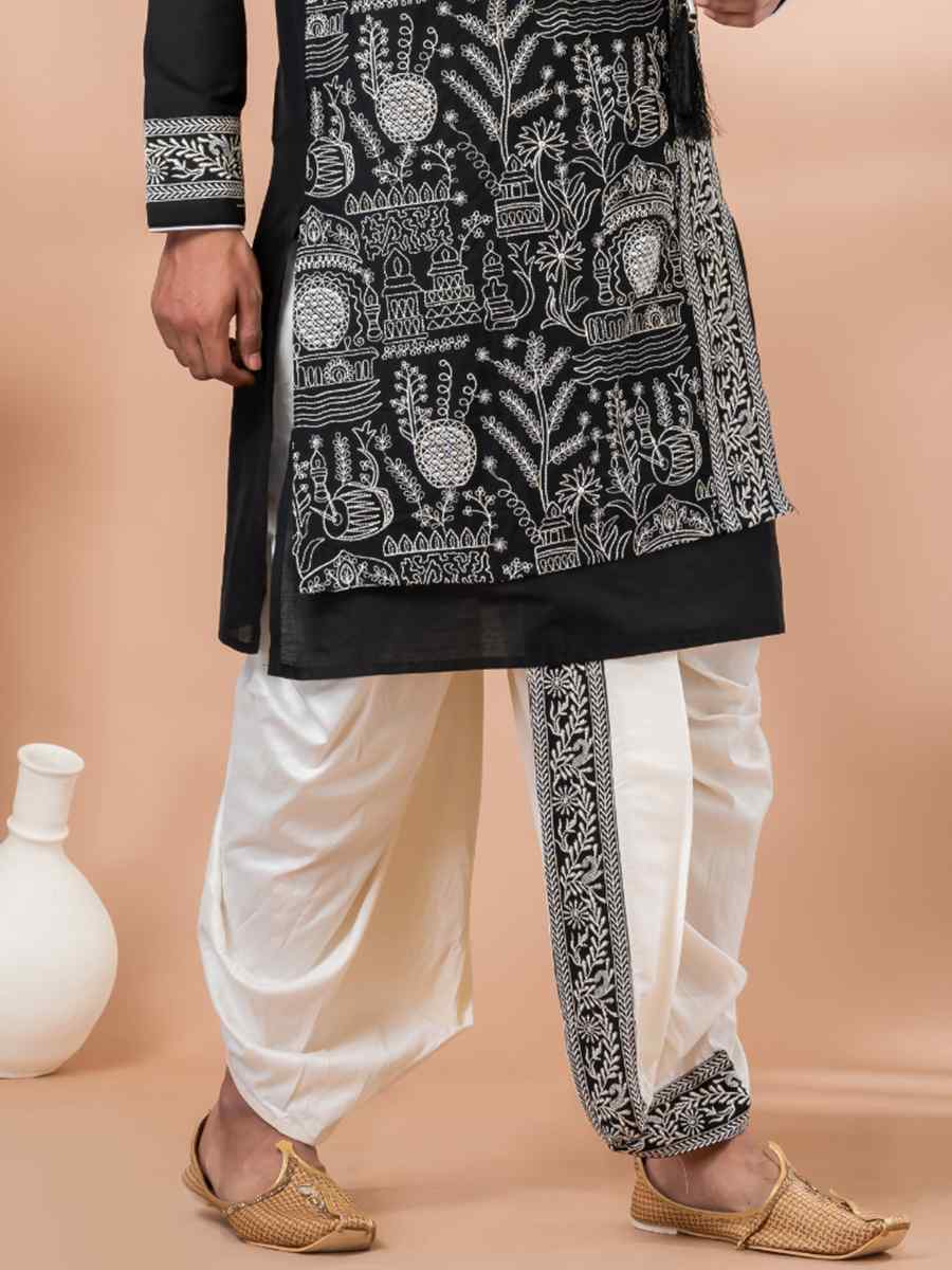 Black Viscose Woven Festival Wedding Kurta