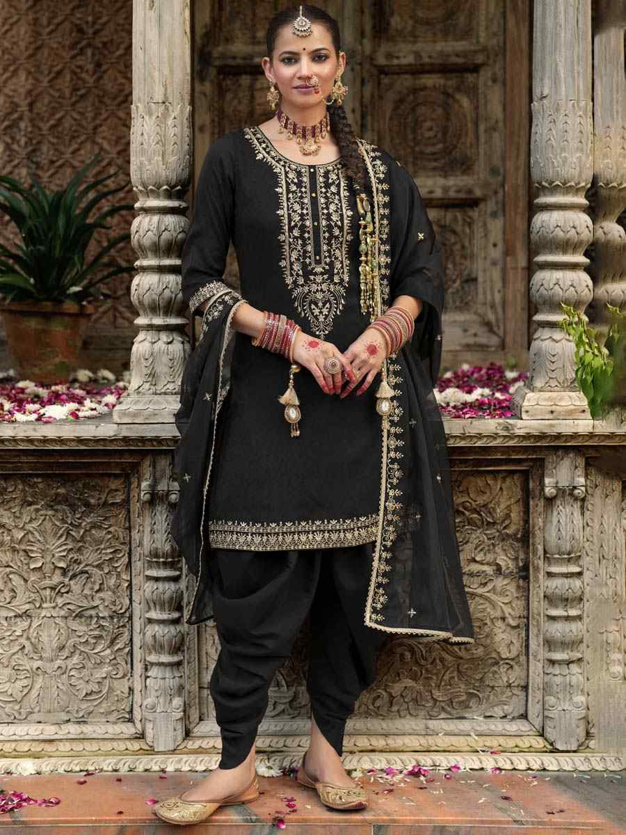 Black Viscouse Self Jacquard Embroidered Festival Mehendi Ready Doti Pant Salwar Kameez