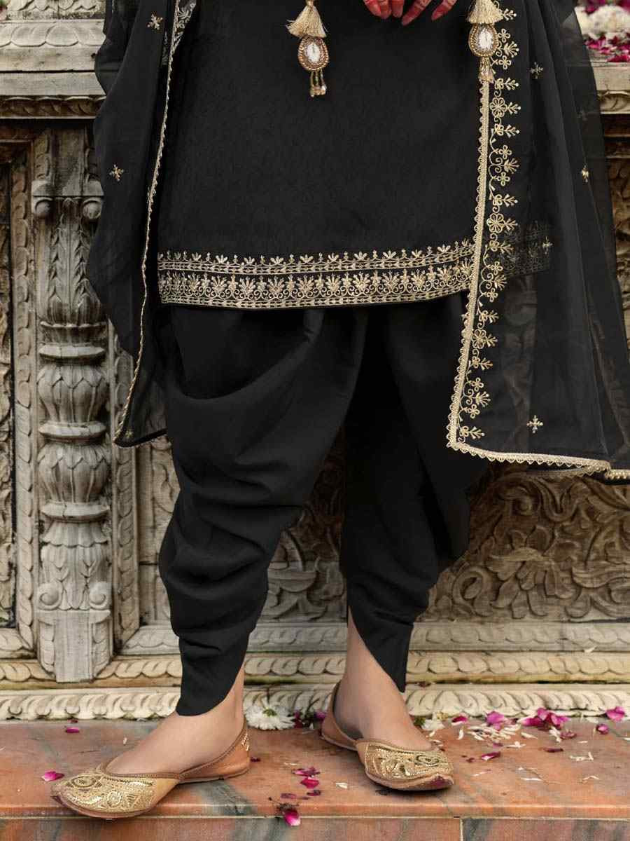 Black Viscouse Self Jacquard Embroidered Festival Mehendi Ready Doti Pant Salwar Kameez