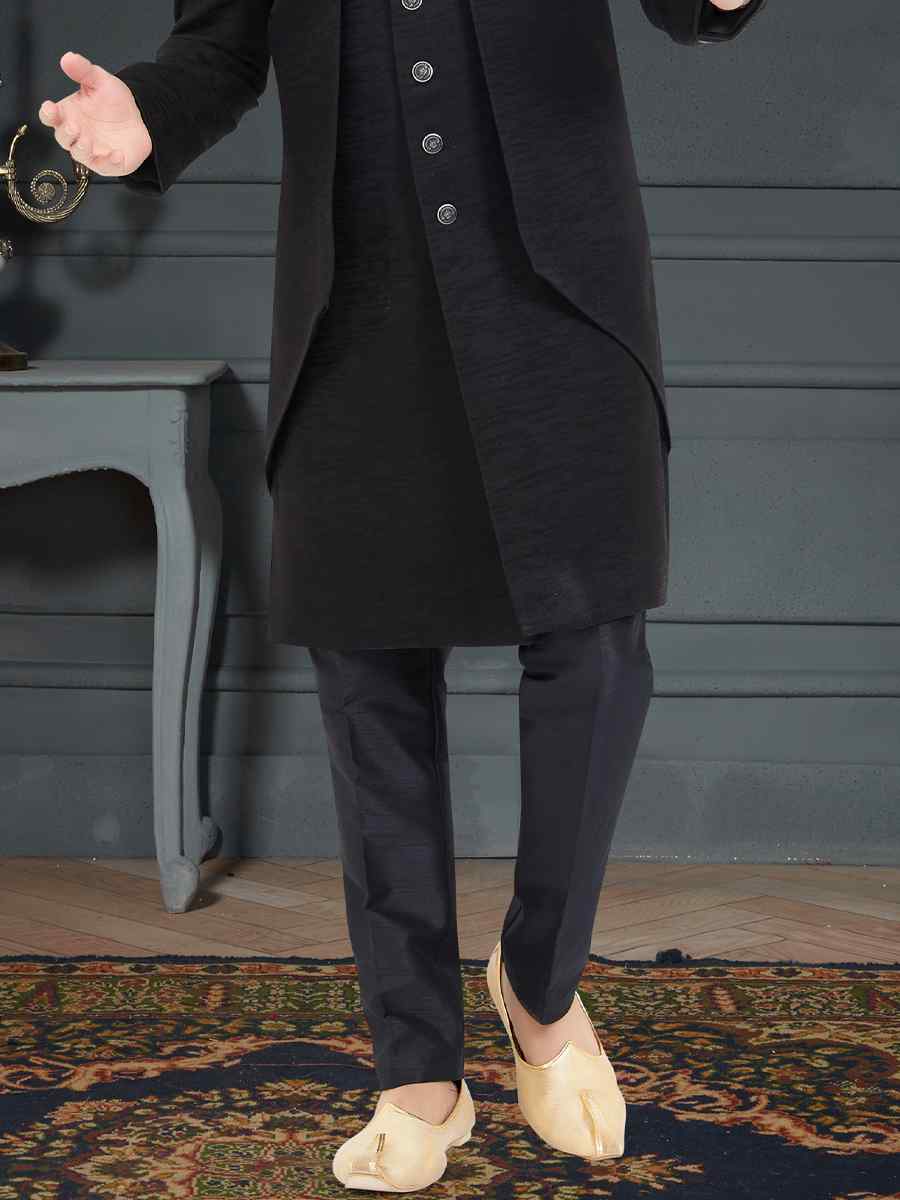 Black Weaving Jecquard Woven Festival Party Sherwani