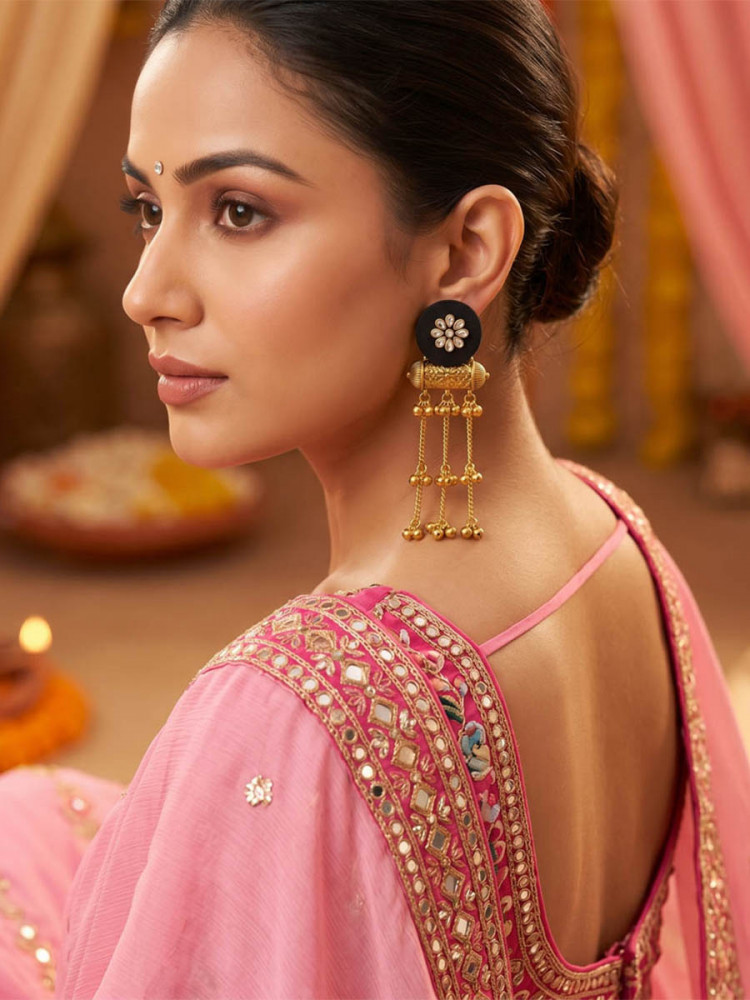 Image of Black Wedding Party Festival Wear Kundan Stone Earrings