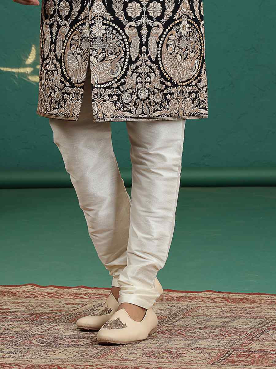 BlackGold Art Silk Embroidered Festival Wedding Mens Sherwani