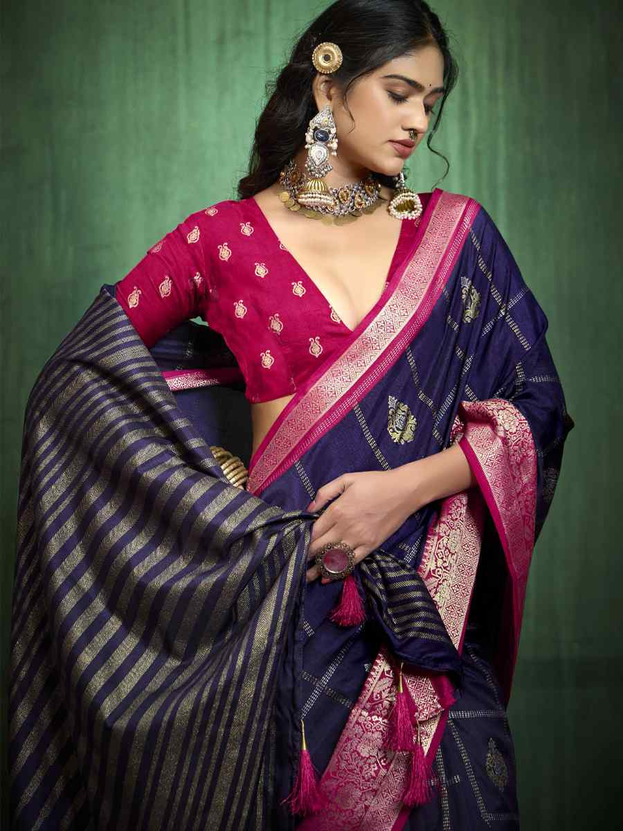 Blue  Blue Silk Handwoven Festival Wedding Fancy Heavy Border Saree