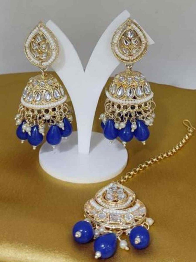 Blue Alloy Bridal Wear Kundan Jhumkas