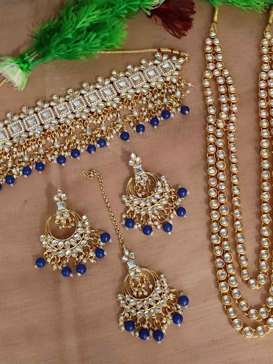 Blue Alloy Bridal Wear Kundan Necklace