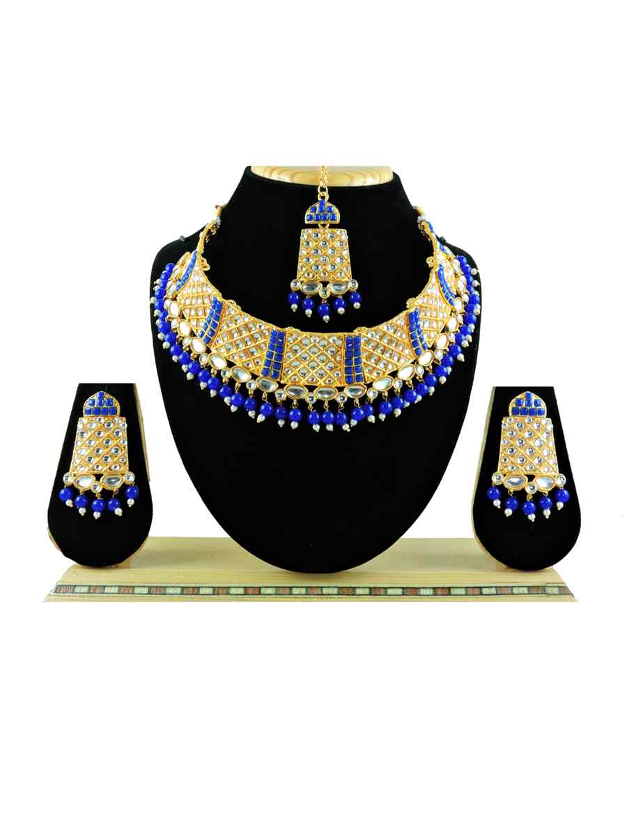 Blue Alloy Festival Wear Diamonds Necklace