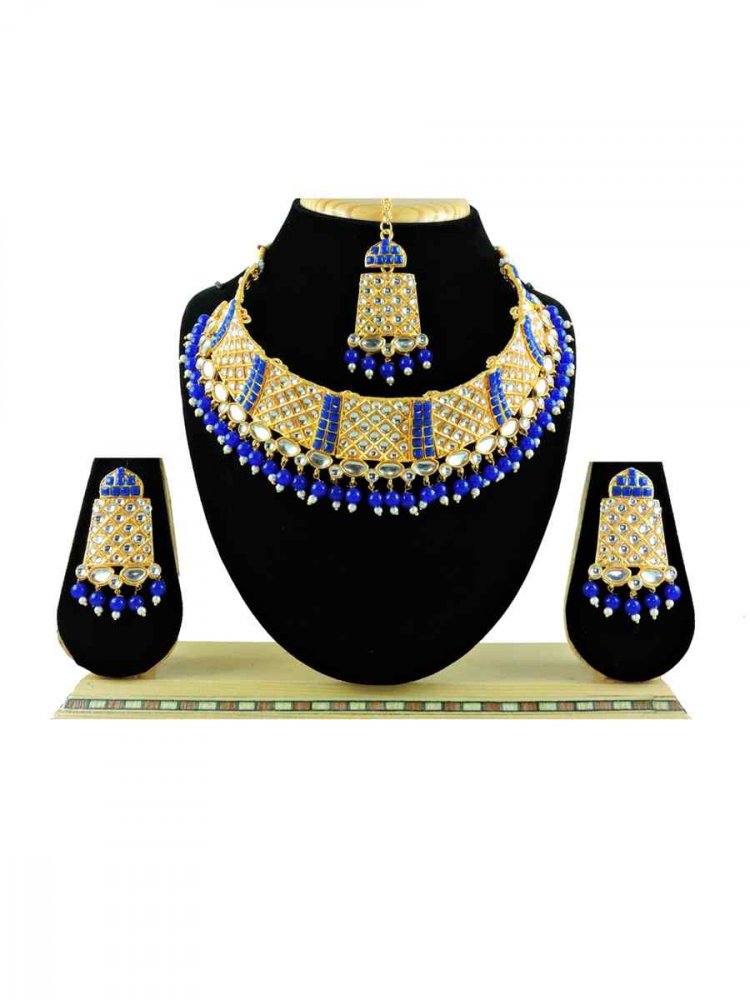 Blue Alloy Festival Wear Diamonds Necklace