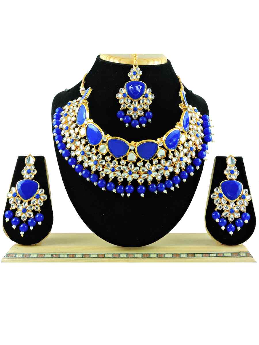 Blue Alloy Festival Wear Diamonds Necklace