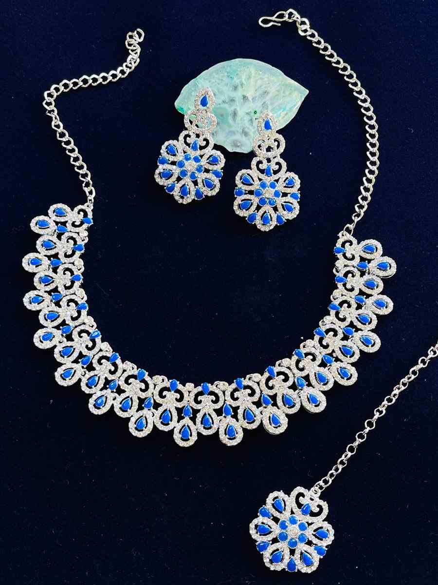 Blue Alloy Festival Wear Diamonds Necklace