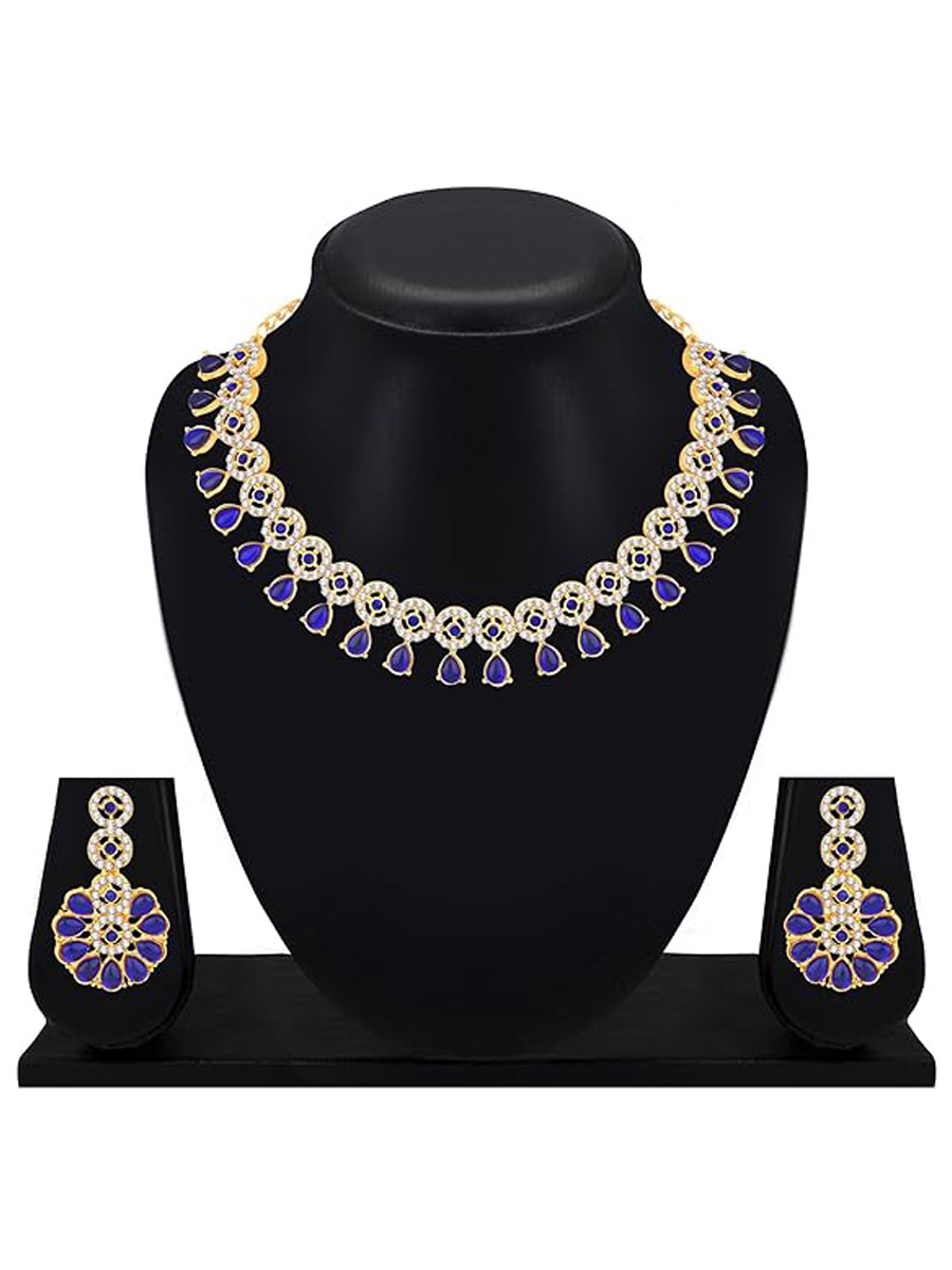 Blue Alloy Festival Wear Kundan Necklace