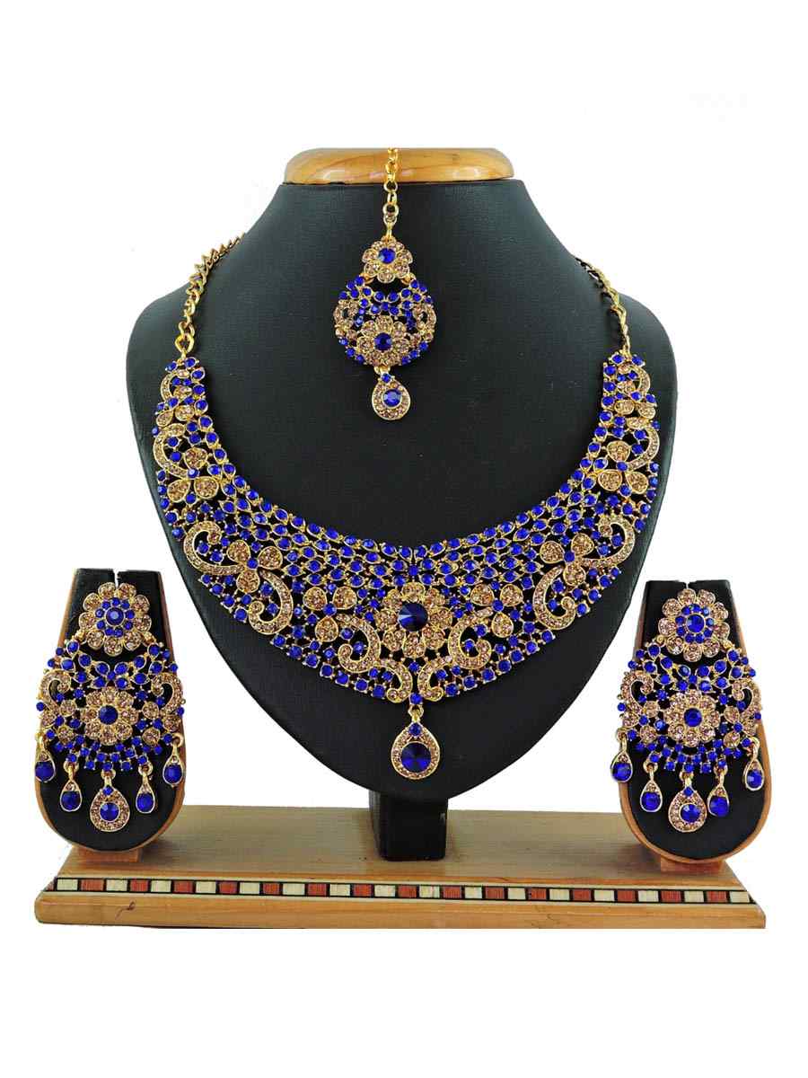 Blue Alloy Festival Wear Kundan Necklace