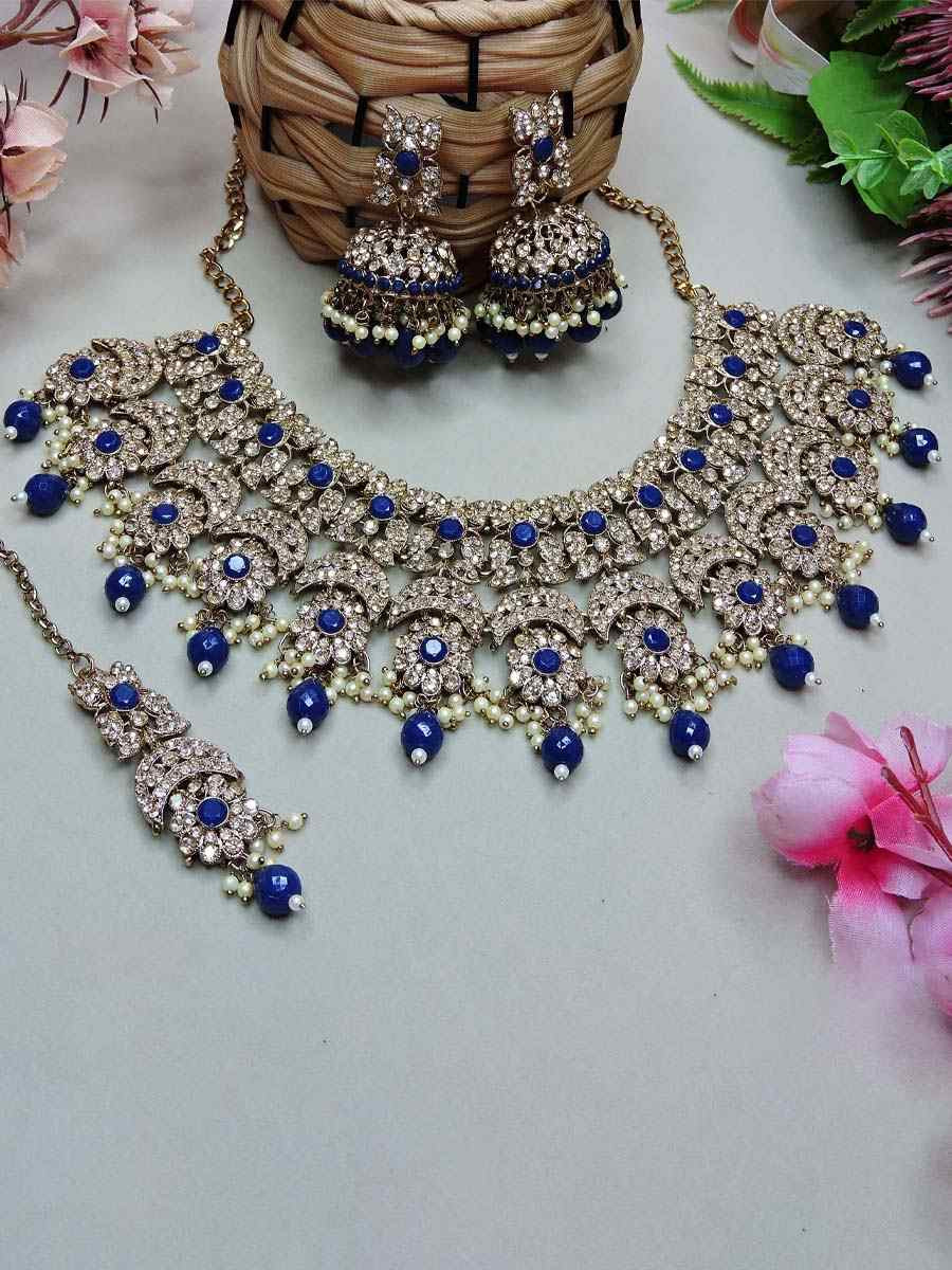 Blue Alloy Festival Wear Kundan Necklace