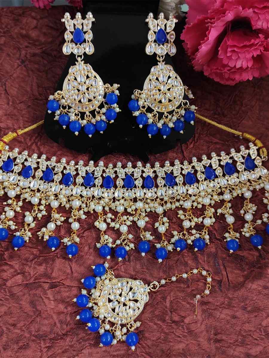 Blue Alloy Festival Wear Kundan Necklace