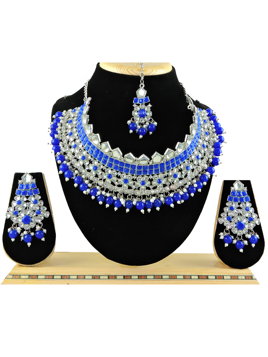 Blue Alloy Festival Wear Kundan Necklace
