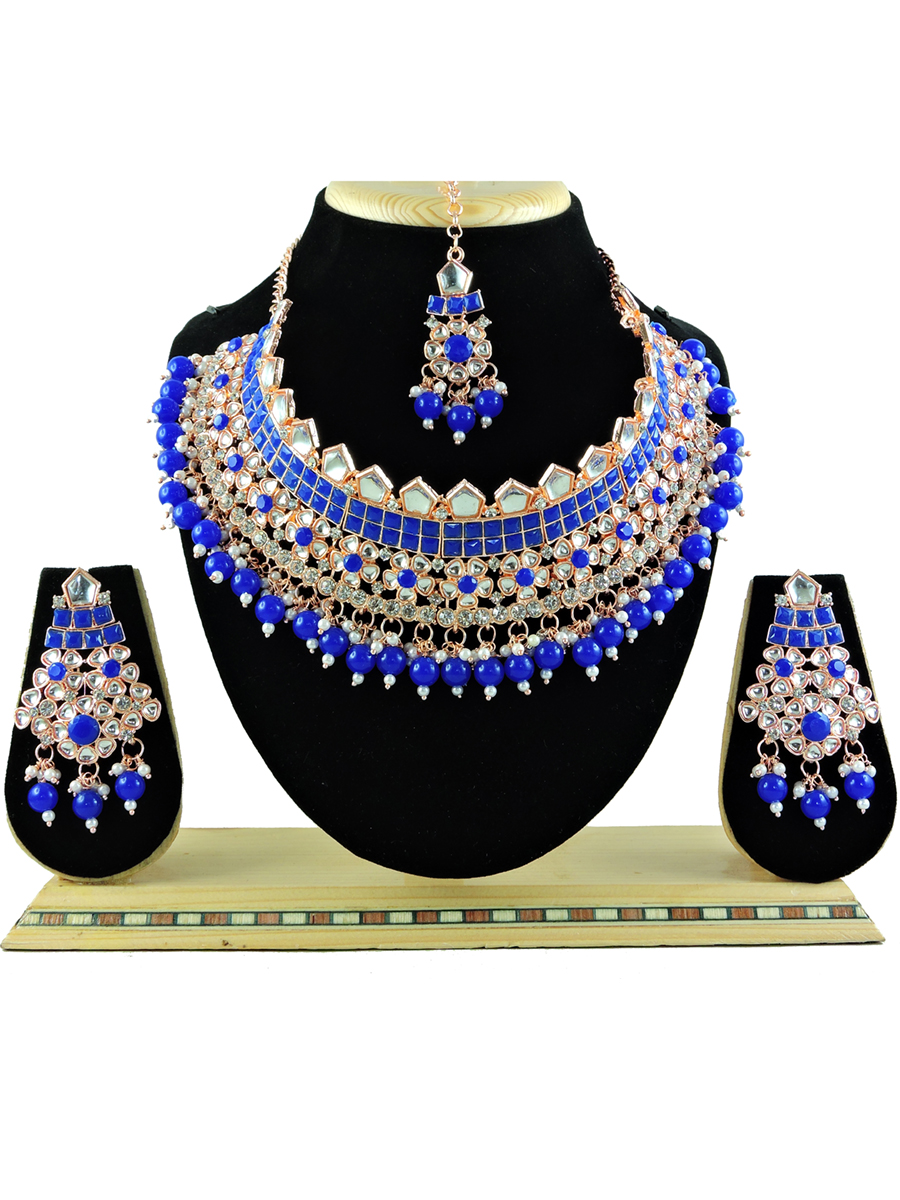 Blue Alloy Festival Wear Kundan Necklace