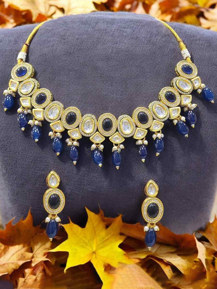 Blue Alloy Metal Festival Wear Kundan Necklace