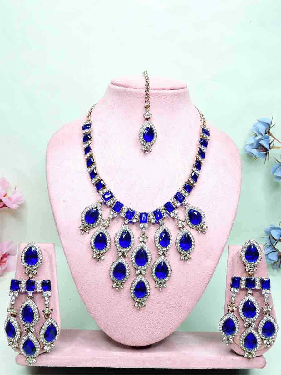 Blue Alloy Metal Festival Wear Kundan Necklace