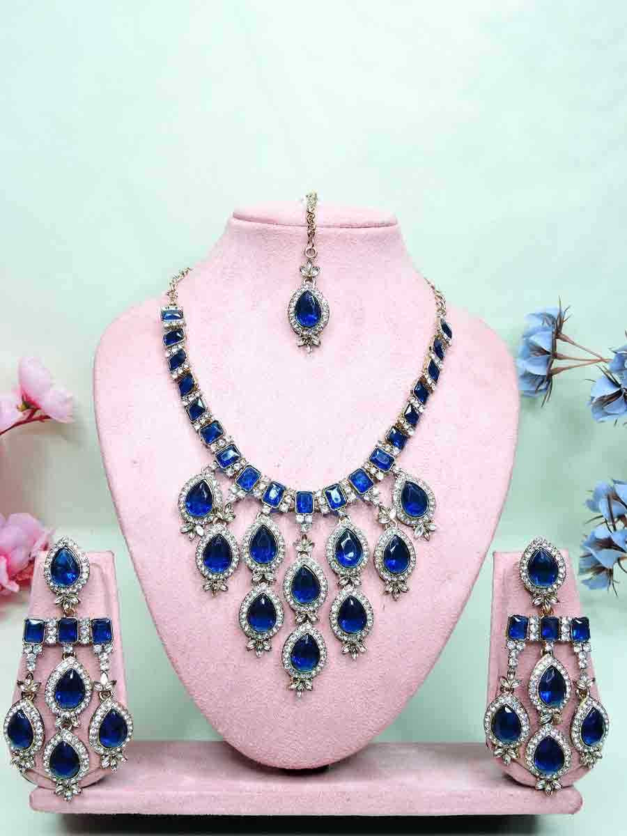 Blue Alloy Metal Festival Wear Kundan Necklace