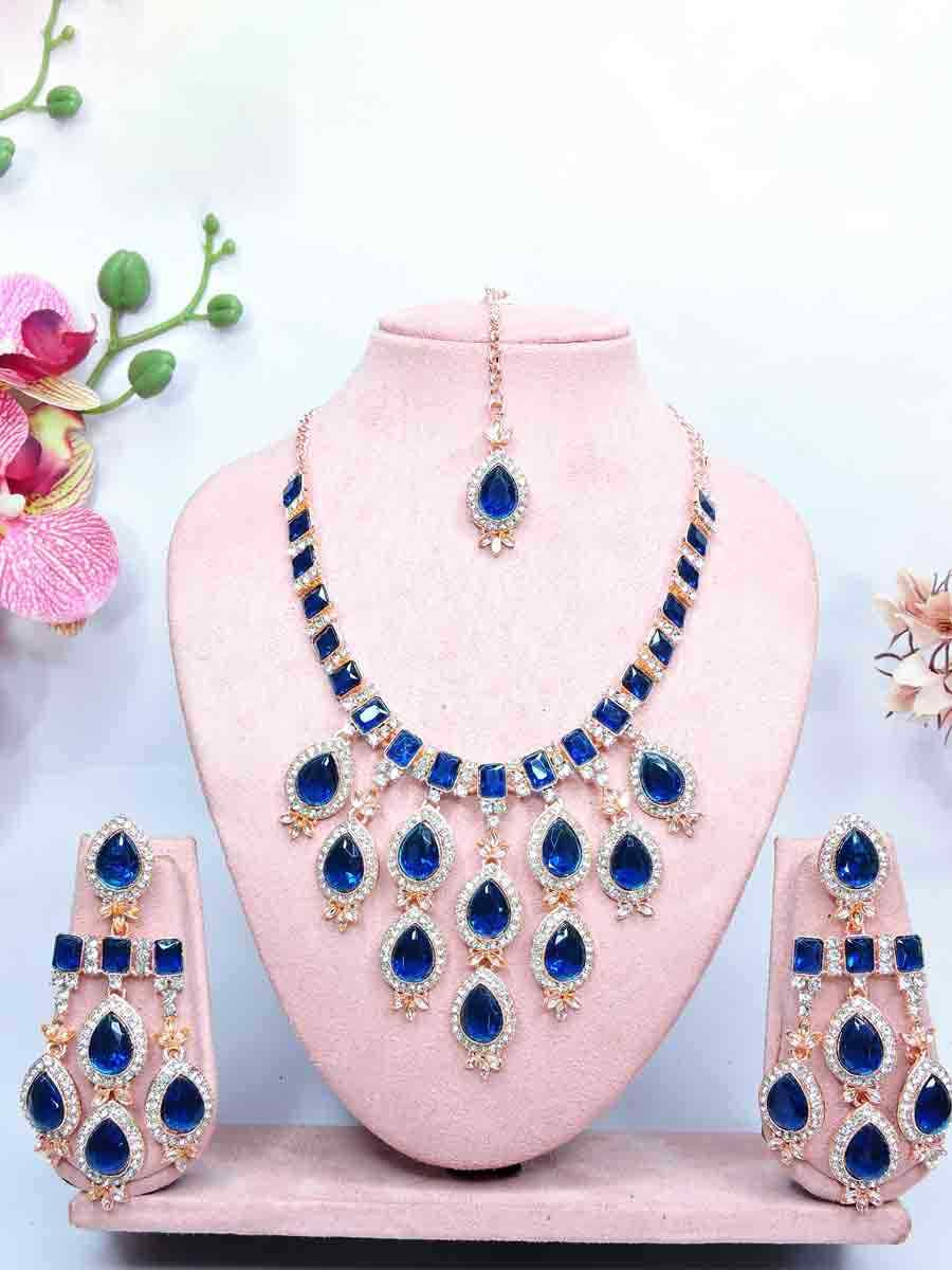 Blue Alloy Metal Festival Wear Kundan Necklace