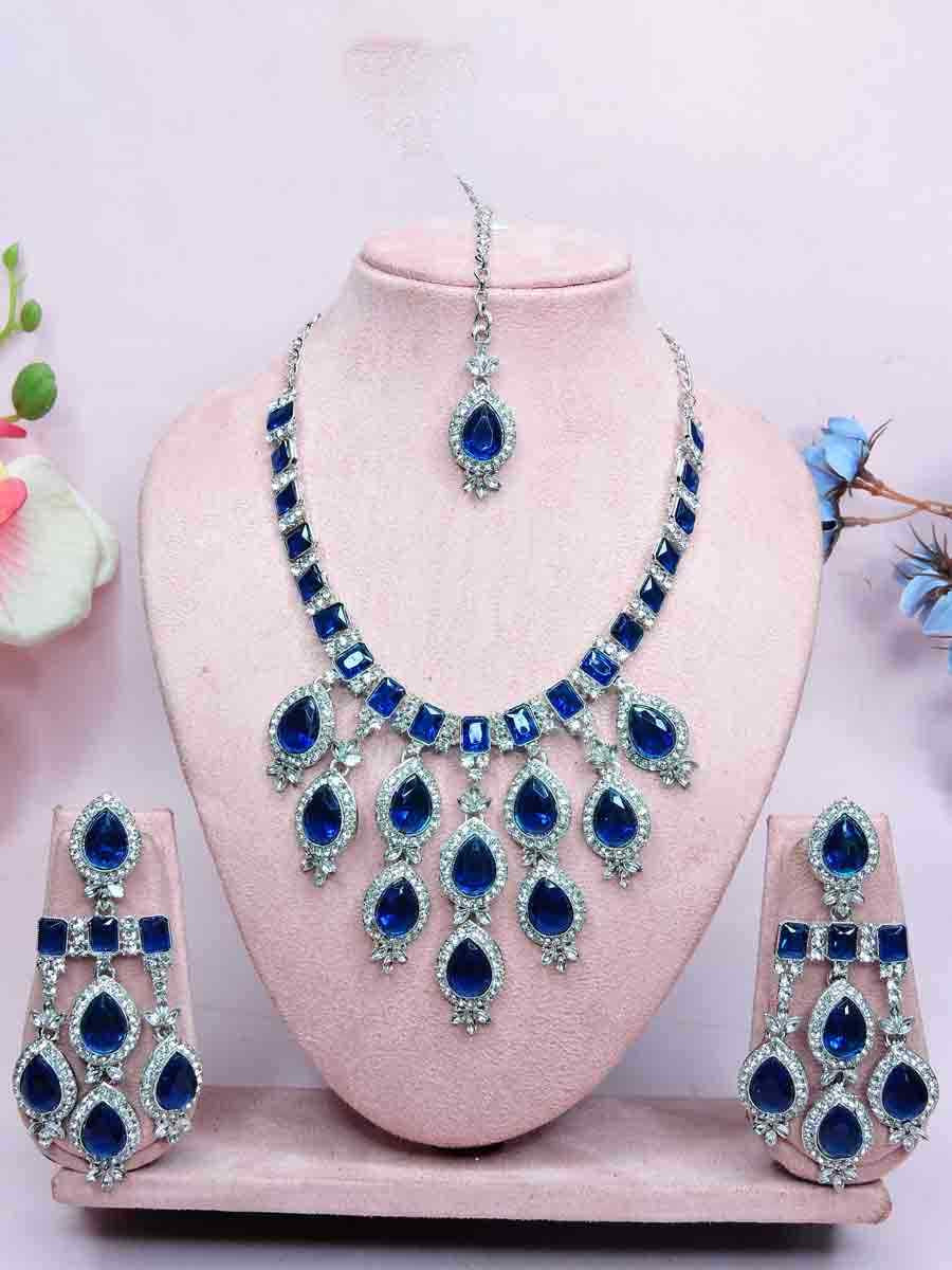 Blue Alloy Metal Festival Wear Kundan Necklace