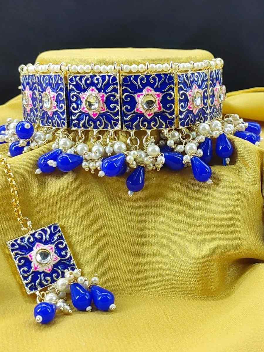 Blue Alloy Traditional Wear Meenakari Necklace