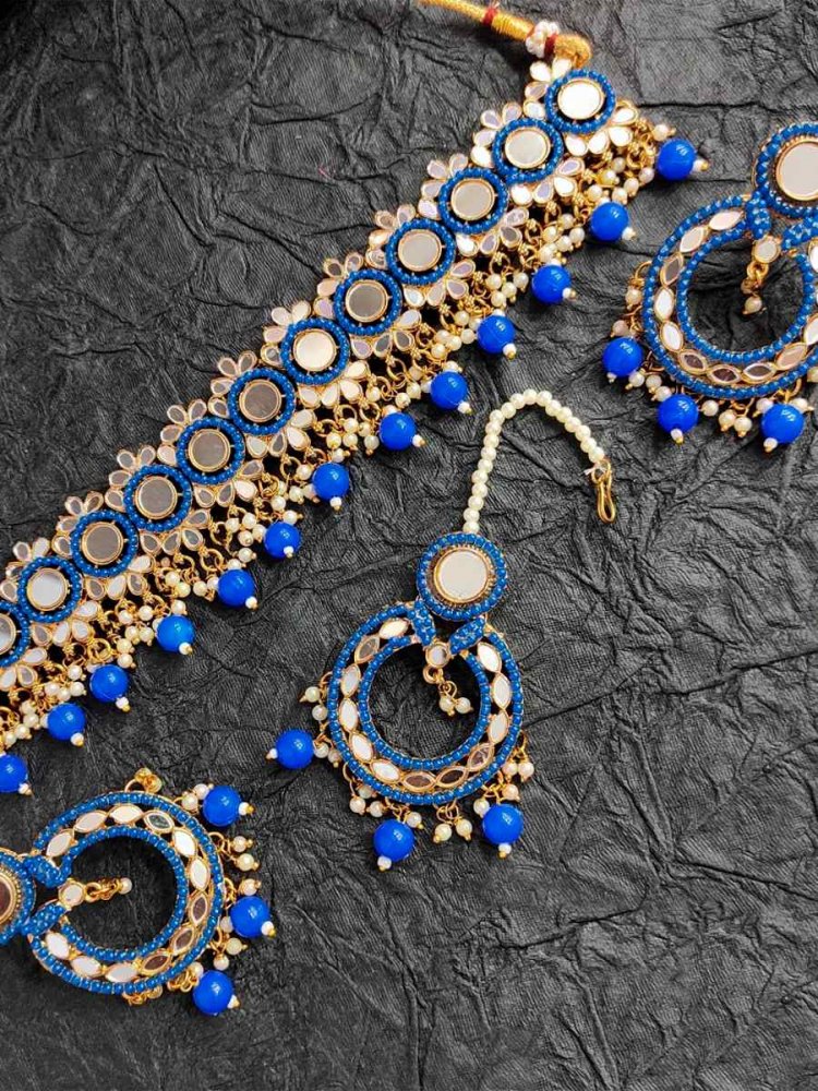 Blue Alloy Wedding Wear Kundan Necklace