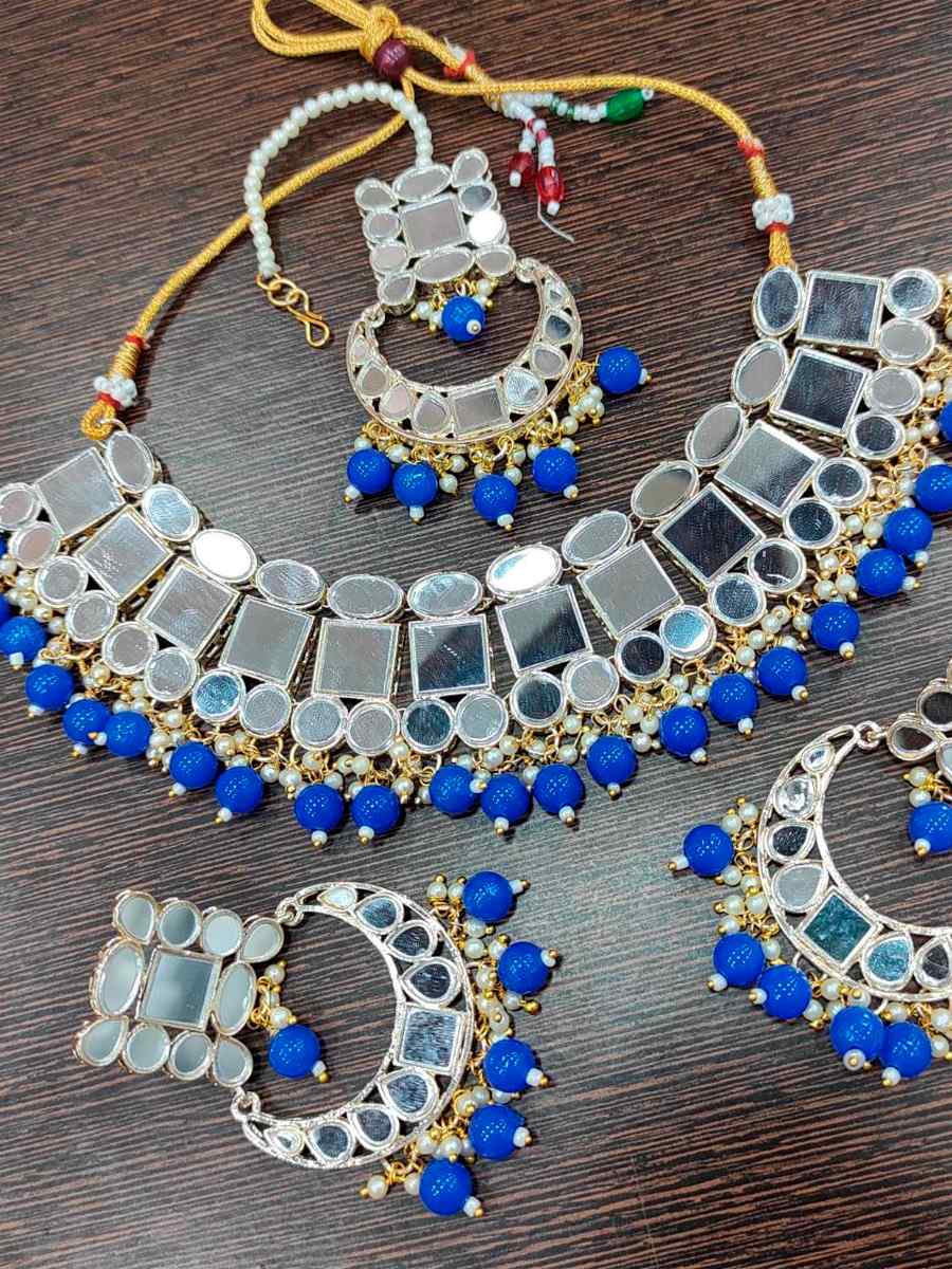 Blue Alloy Wedding Wear Kundan Necklace