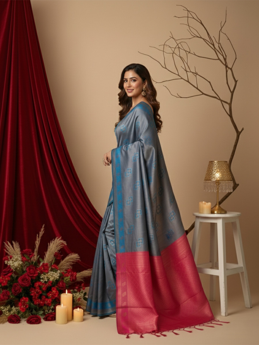 Blue Pink Banarasi Silk Jacquard Wedding Reception Party Festival Casual Heavy Border Sarees