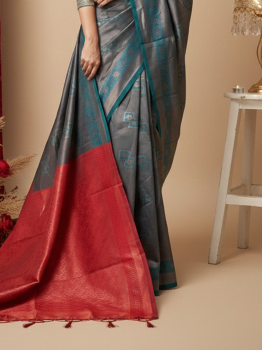 Blue  Red Banarasi Silk Jacquard Wedding Reception Party Festival Casual Heavy Border Sarees