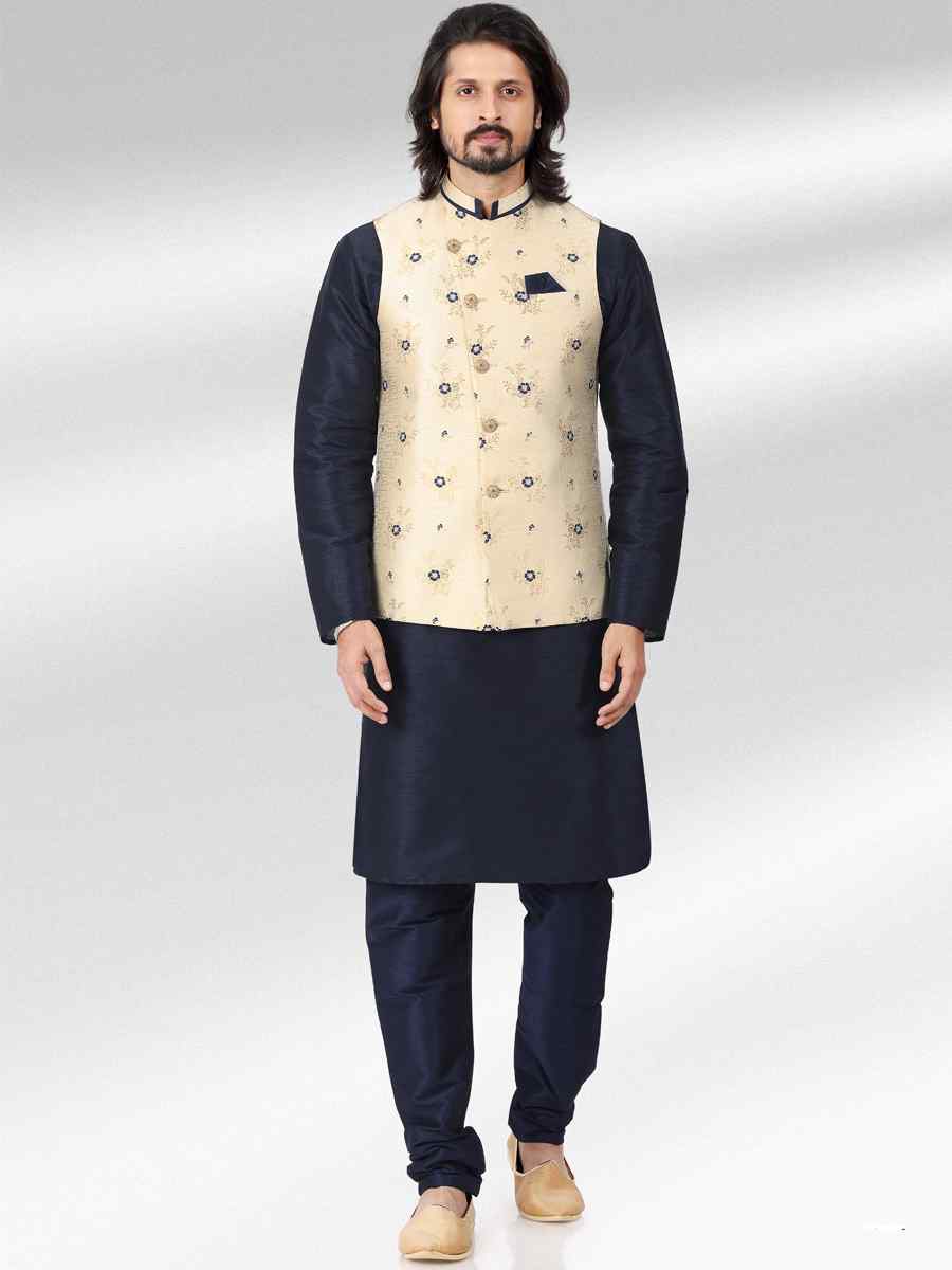 Blue Art Banarasi Silk Woven Festival Party Kurta