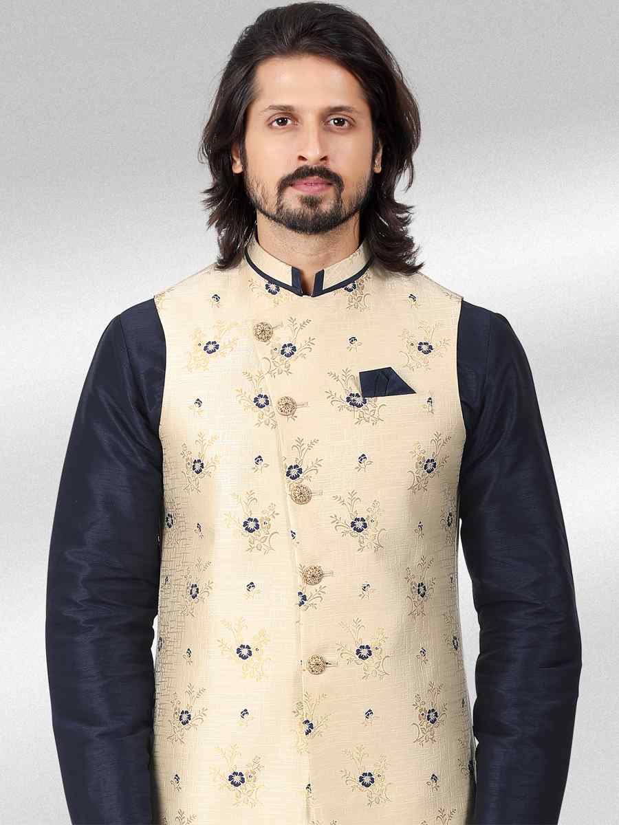 Blue Art Banarasi Silk Woven Festival Party Kurta