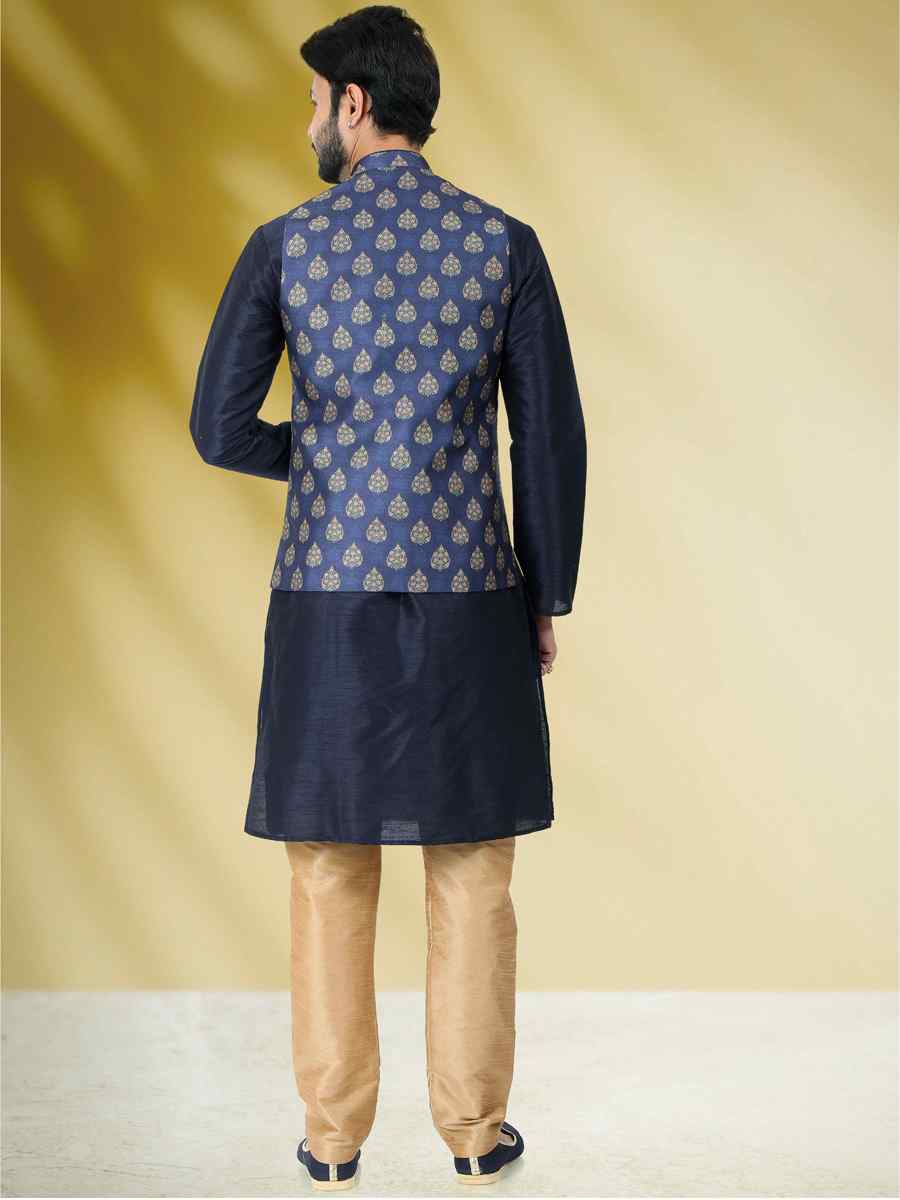 Blue Art Banarasi Silk Woven Festival Party Kurta