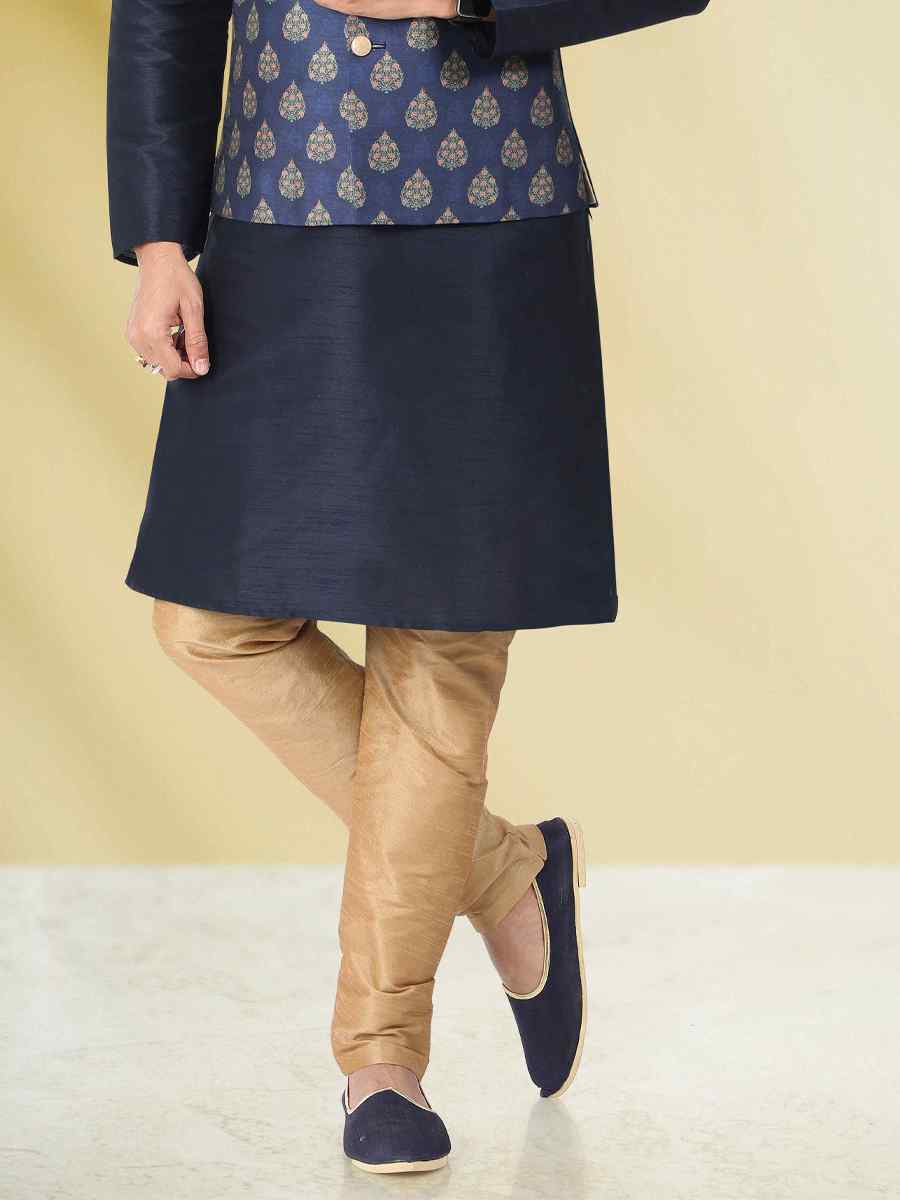 Blue Art Banarasi Silk Woven Festival Party Kurta
