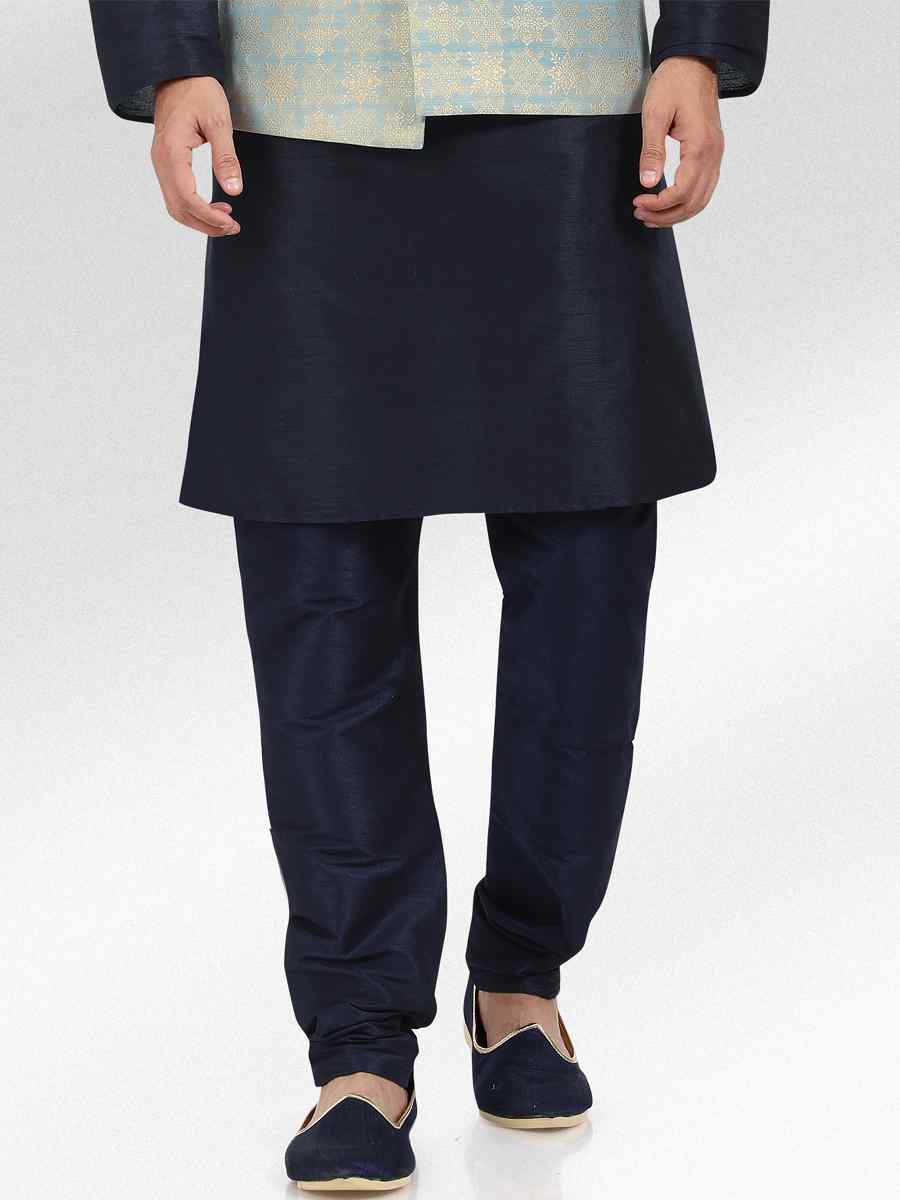 Blue Art Banarasi Silk Woven Festival Party Kurta