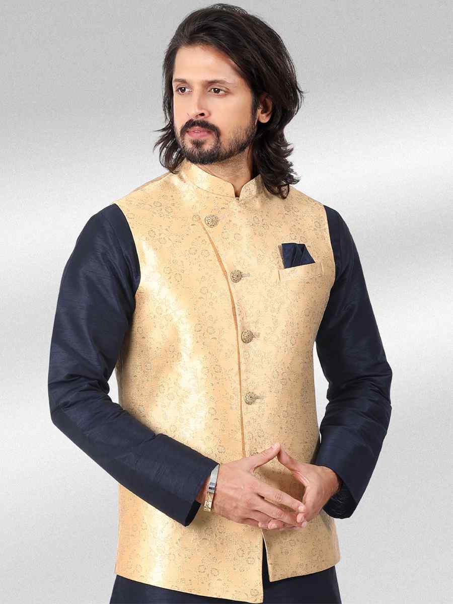 Blue Art Banarasi Silk Woven Festival Party Kurta