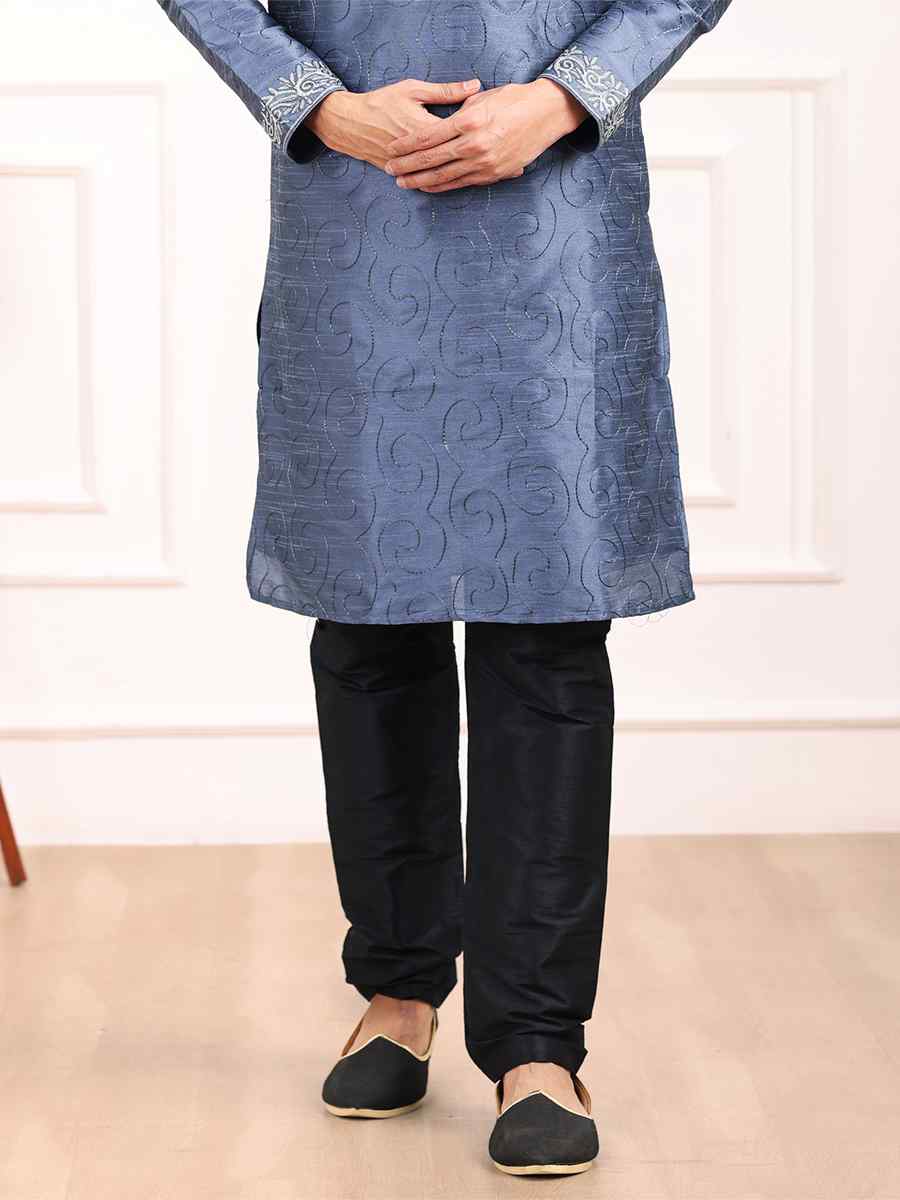 Blue Art Banarasi Silk Woven Festival Wedding Kurta